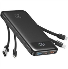 NoName Charmast W2065 PD3.0 3A 22,5W 20000 mAh z wbudowanymi kablami USB A / USB C / Lightning / Micro USB Čierny