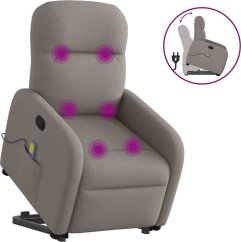 vidaXL vidaXL Podnoszony fotel masujący, rozkładany, farba taupe, tkanina