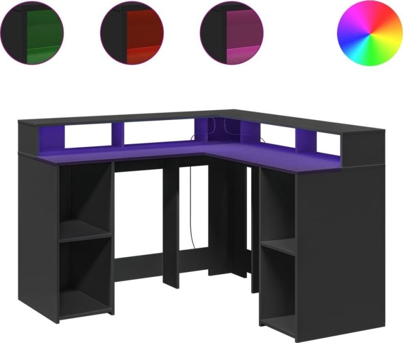 vidaXL Biurko z podświetleniem LED, čierne, 130x130x91 cm
