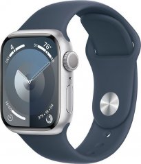 Apple Watch Series 9 GPS, 45mm Silver Aluminium Case with Storm Blue Sport Band - S/M