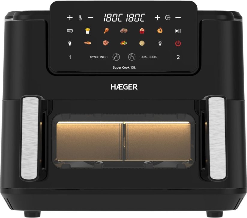 Haeger AF-D10.010B Super Cook Urządzenie do gotowania na gorącym powietrzu 10L ( 2 x 5L ) 2600W AF-D10.010B (5608475042621)