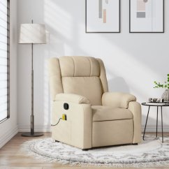 vidaXL Rozkładany fotel masujący, krémový, obity tkaniną