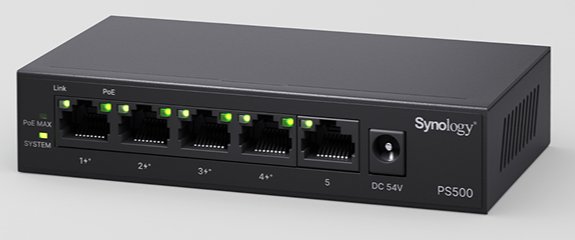 Synology Prepínač sieťový Nie zarządzany L2 Gigabit Ethernet (10/100/1000) Obsługa PoE Desktop Čierny (PS500)