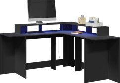 vidaXL Biurko z podświetleniem LED, čierne, 152x152x91 cm