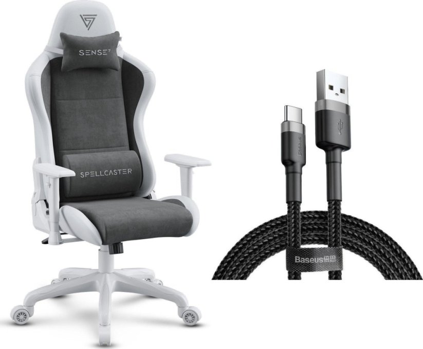 SENSE7 Spellcaster FUKU PU biało-szary + kabel usb
