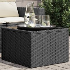 vidaXL Stół záhradný ze skleneným brokovem, Čierny, 55x55x37cm, rattan PE