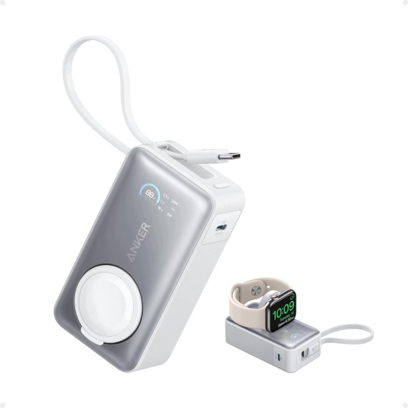 Anker MagGo - Powerbank - 10000 mAh - 35 Watt (24 pin USB-C) - Biely