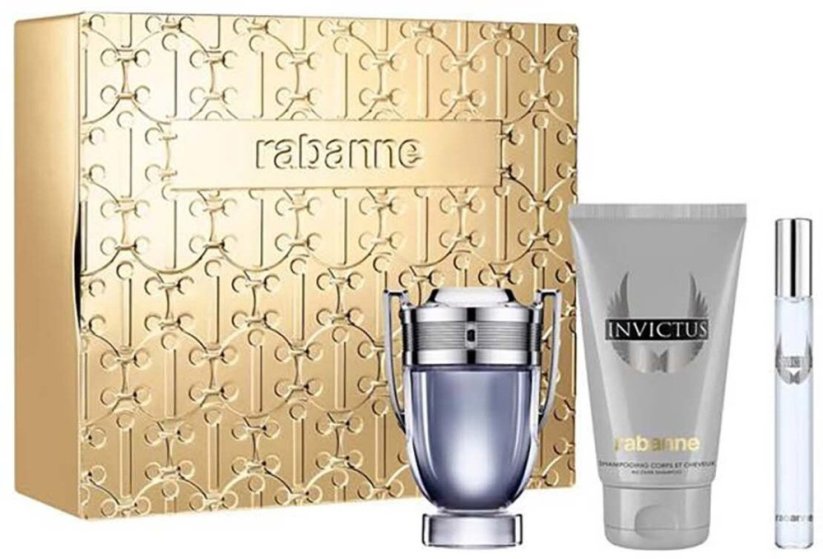 Paco Rabanne Set : Invictus, Eau De Toilette, For Men, 50 ml + Invictus, Eau De Toilette, For Men, 10 ml + Invictus, Shower Gel, For All Skin Types, 100 ml For Men