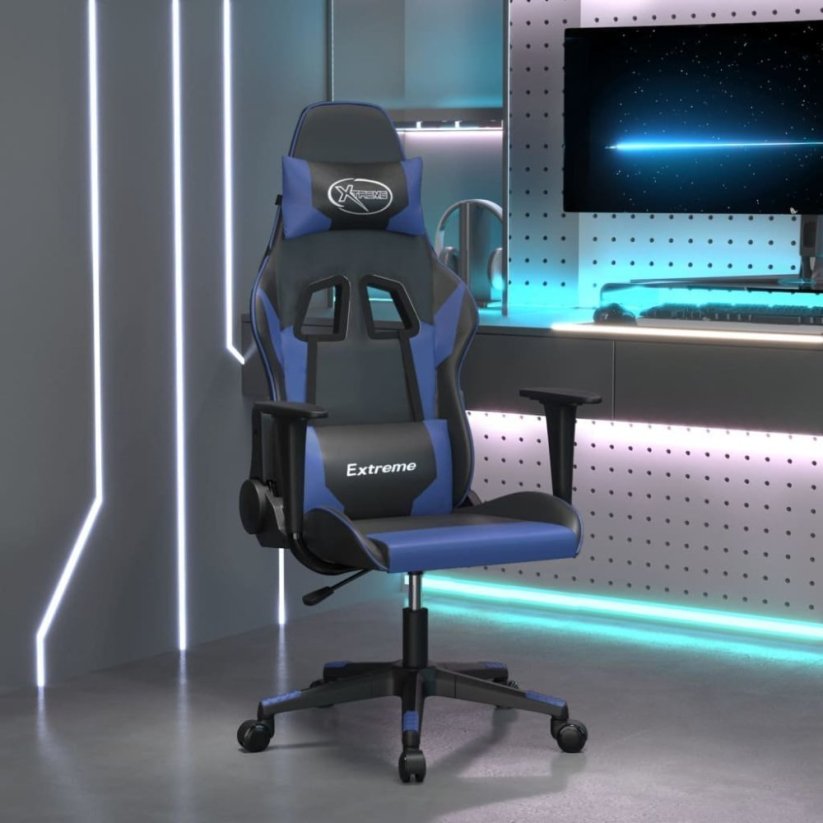 vidaXL Fotel gamingowy, čierno-Modrý, sztuczna skóra
