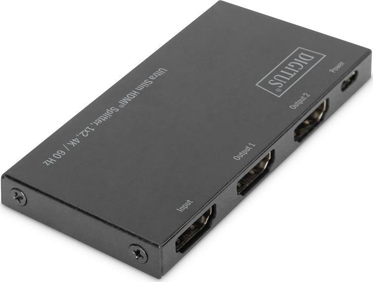 Digitus Rozdzielacz (Splitter) Ultra Slim HDMI 1x2, 4K 60Hz 3D HDR, HDCP 2.2, 18 Gbps, Micro USB