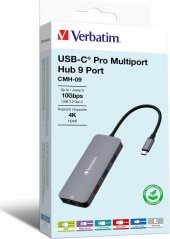 Verbatim USB (3.2) hub 9-port, 32152, Sivý, długość przewodu 15cm, Verbatim, 2x USB C, 3x USB A, 1x HDMI, czytnik SD/micro SD