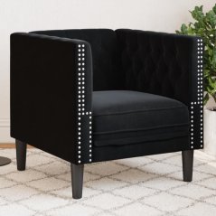 vidaXL Fotel Chesterfield, Čierny, tapicerowany aksamitem