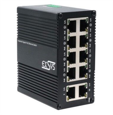 Exsys EX-62026PoE 10-portowy przemysłowy Prepínač Ethernet z obsługą PoE, 8 portów PoE + 2 porty 10/100/1000Tx