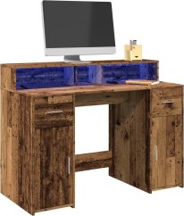 vidaXL Biurko z podświetleniem LED, stare drevo, 120x55x91 cm