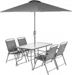 Saska Garden Sada mebli záhradných stół 4 kreslá i parasol Sivý