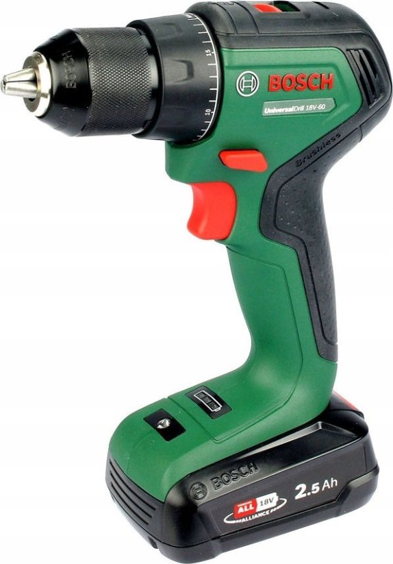 Bosch Bosch cordless drill/driver UniversalDrill 18V-60 (green/black, Li-ion battery 2.0Ah, case, POWER FOR ALL ALLIANCE)