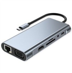 Value Stacja dokująca typu C, 1x HDMI 4K30, 1x VGA 1080p, 1x Gigabit Ethernet, 3x USB 3.2 Gen1 (A), 1x USB 2.0 (C), 1x SD/TF, 1x