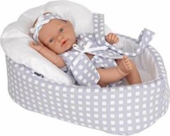NoName Munecas Arias Arias kūdikėlis languotoje, pilkoje nešyklėje, 26 cm