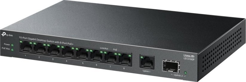 TP-Link TP-Link LiteWave LS1210GP łącza sieciowe Nie zarządzany Gigabit Ethernet (10/100/1000) Obsługa PoE Čierny