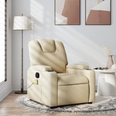 vidaXL Rozkładany fotel masujący, krémový, obity tkaniną