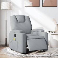 vidaXL Rozkładany fotel masujący, elektryczny, jasnoSivý, tkanina