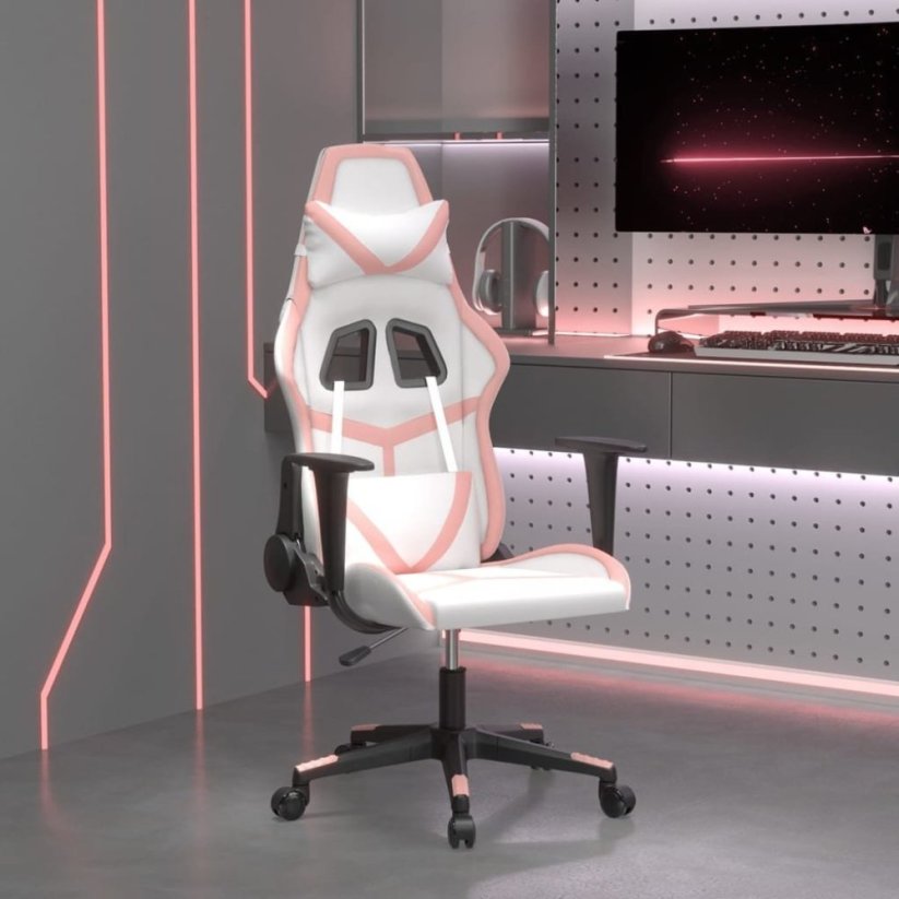 vidaXL vidaXL Fotel gamingowy, bielo-ružový, sztuczna skóra