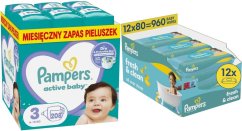 Pampers Pieluchy Active Baby 3, 6-10 kg, 208 szt. +960szt. chusteczek Freshclean