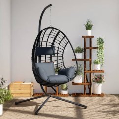 vidaXL Wiszące kreslo kokon ze stojakiem, Antracitovýowe, rattan i stal