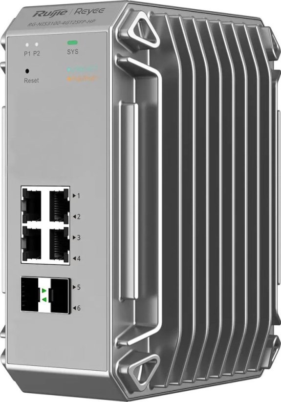 RUIJIE Ruijie Reyee RG-NIS3100-4GT2SFP-HP| Switch zarządzalny przemysłowy, 6 portów, 4xGE, 4xPoE, 120W, 2xSFP, L2, Cloud