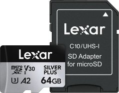Lexar Professional Silver Plus MicroSDXC 64 GB Class 10 UHS-I/U3 A2 V30 (LMSSIPL064G-BNANG)