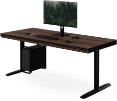 Jan Nowak Elektryczne sit-stand z zásuvoką i ładowarką bezprzewodową Qi čierne/orech, 1600 mm: ELLIS (5907367514810)