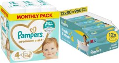 Pampers Pampersy Premium Care 4, 9-14 kg, 156 szt. +960szt. chusteczek Freshclean