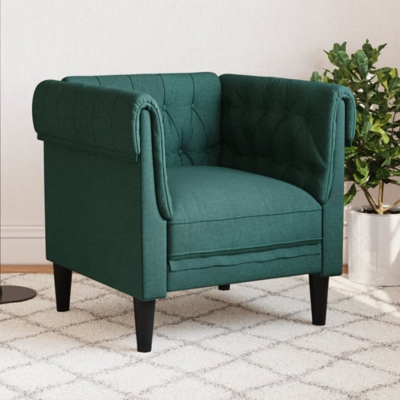vidaXL Fotel Chesterfield, tmavoZelený, obity tkaniną