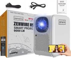 Zenwire Projektor Rzutnik Full HD 4K 12000lm 400 Ansi WiFi 2.4/5 GHz Miracast Aircast Linux SMART TV certyfikowany Netflix Autofocus Bluetooth 5.1 36-200" cali Zenwire H9