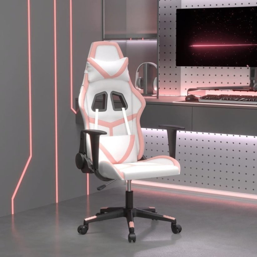 vidaXL Masujący fotel gamingowy, bielo-ružový, sztuczna skóra Lumarko!