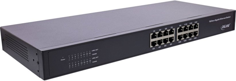 InLine Gigabit Network 16-Port 1Gb/s 19" 1U metalowy bez ventilátora (32311O)