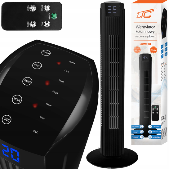 Vežový ventilátorLTC  PS 82 cm 50 W, LCD, diaľkové ovládanie