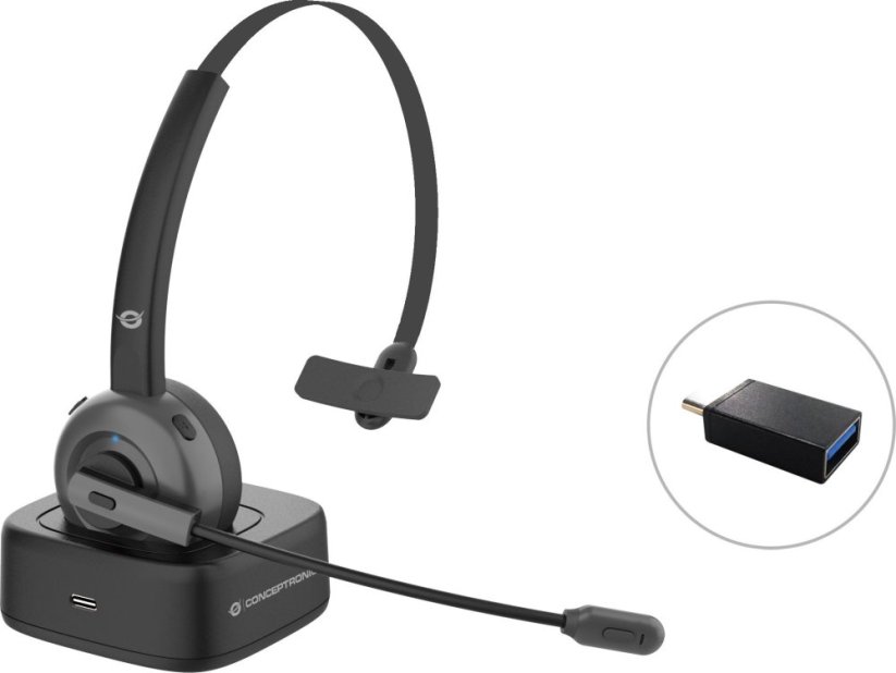 Conceptronic Headset Wireless Bluetooth mit Ladestation   sw