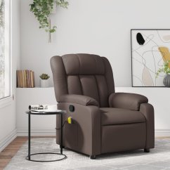 vidaXL vidaXL Rozkładany fotel masujący, Hnedý, obity sztuczną skórą