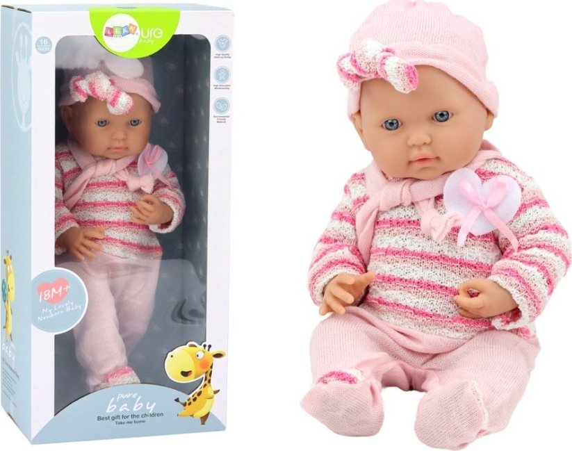 LeanToys Bábika Bobas Sweterek w Paski Czapeczka Szalik Ružový