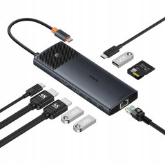 Baseus Metal Gleam II 10w1 1x RJ-45 1x SD 1x TF 1x microSD 2x USB-C 2x HDMI + 3x USB-A 3.2 Gen2 (6932172689667)