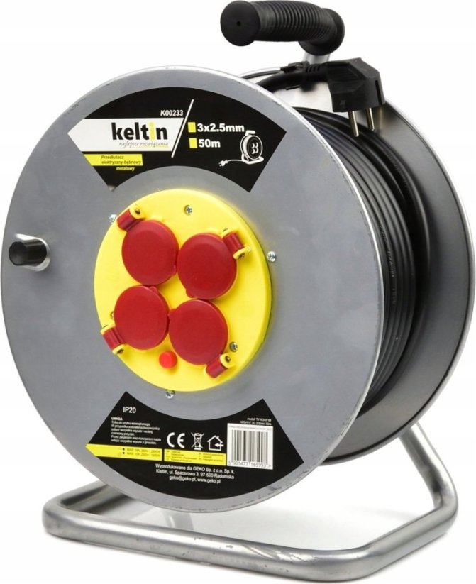 KELTIN predlžovací kábel elektrickýbębnowy metalowy 3x2,5mm 50m (2)