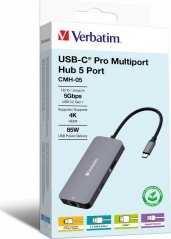 Verbatim Hub USB Multi Port CMH-05: 1x USB-C PD, 2xUSB-A 3.0, 1xHDMI, RJ-45