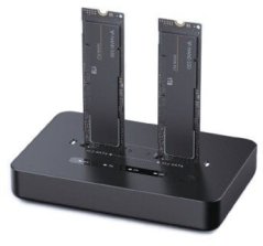 Gembird Stacja dokująca do komputerów stacjonarnych z dwoma diskami SSD USB typu C M.2 NVME i SATA Čierny