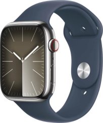 Apple Watch 9 GPS + Cellular 45mm Silver Stainless Steel Sport S/M Modrý  (MRMN3ET/A)