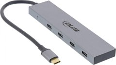 InLine InLine® USB 3.2 Gen.2 Hub, USB Type-C to 4 Port Type-C (1 Port power through up to 100W), OTG, aluminum housing, gray, without power supply unit