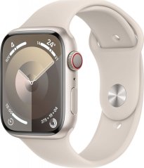 Apple Watch Series 9 GPS + Cellular, 45mm Koperta z aluminium w farbaze księżycowej powiaty z paskiem sportowym w farbaze księżycowej powiaty - S/M