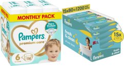 Pampers Pampersy Premium Care 6, 13-18 kg, 116 szt. +1200szt. chusteczek Freshclean