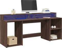 vidaXL Biurko z podświetleniem LED, Hnedý dub, 200x55x91 cm