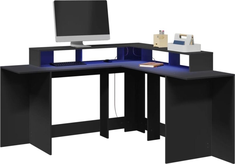 vidaXL Biurko z podświetleniem LED, čierne, 152x152x91 cm